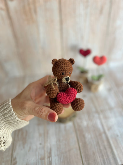 Handmade Crochet Teddy Bear with Red Heart – Perfect Valentine’s Day Gift, Handcrafted, Readymade, Unique Gift for Anniversary