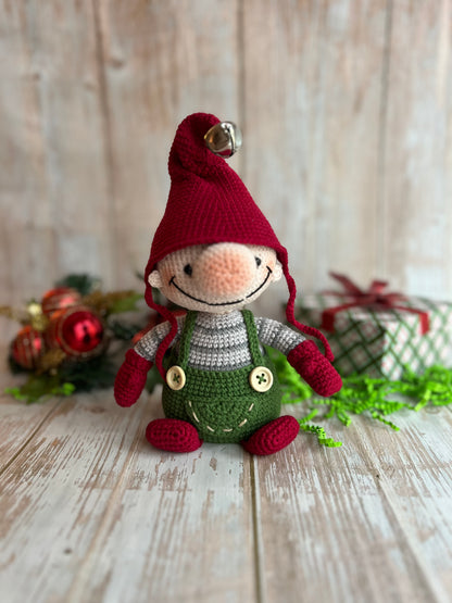 Christmas Gnome, Handmade Knitted Christmas Ornament, Amigurumi Crochet Doll, Ready Made, Adorable Crochet Christmas Gnome for Festive Decor