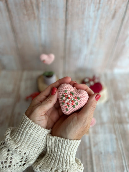 Handmade Embroidered Crochet Heart Decor, Hangable Hearts, Floral Plush Hearts, Valentines Gift Idea, Unique Handmade Gift, Readymade