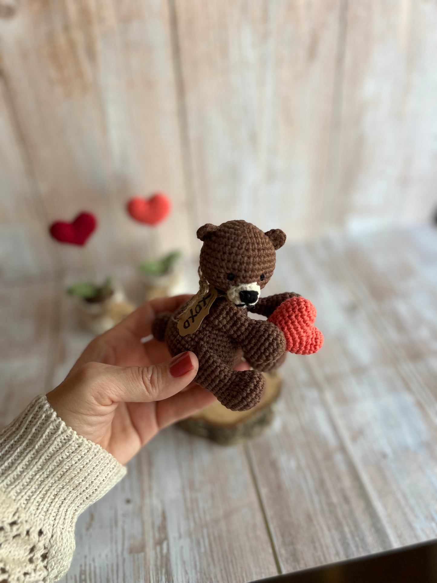 Handmade Crochet Teddy Bear with Pink Heart – Perfect Valentine’s Day Gift, Handcrafted, Readymade, Unique Gift for Anniversary