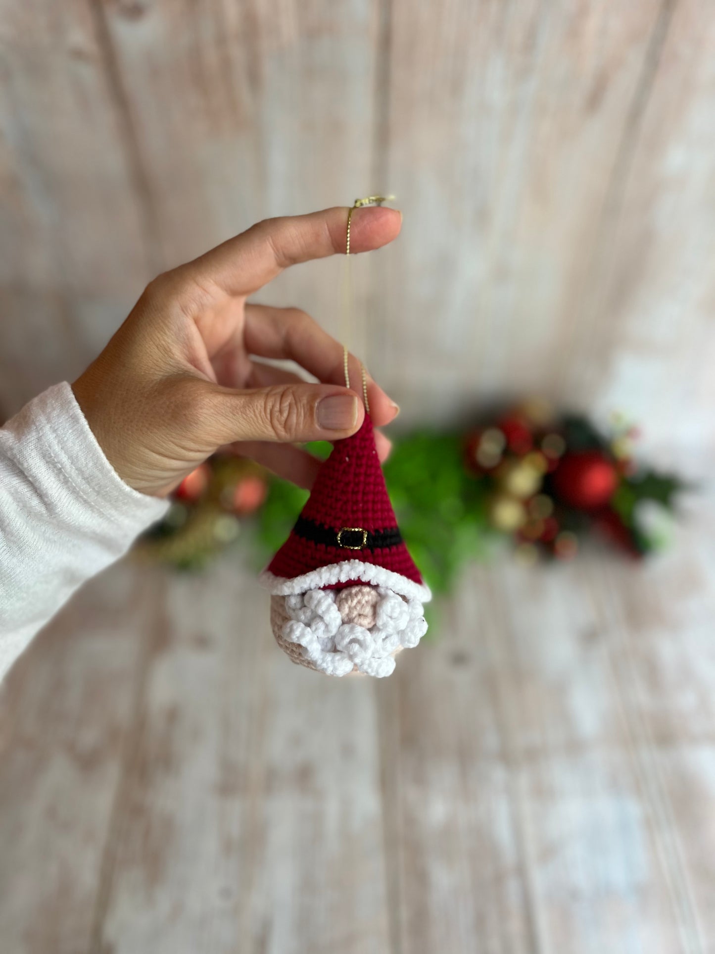 Christmas Gnome Ornament, Handmade Crochet Gnome Ornament with Santa’s Red Hat, Christmas Ornament - Festive Gnome Decor, Gnome Christmas Tree Ornament - Handmade Gnome Charm, Perfect for Gnome Lovers