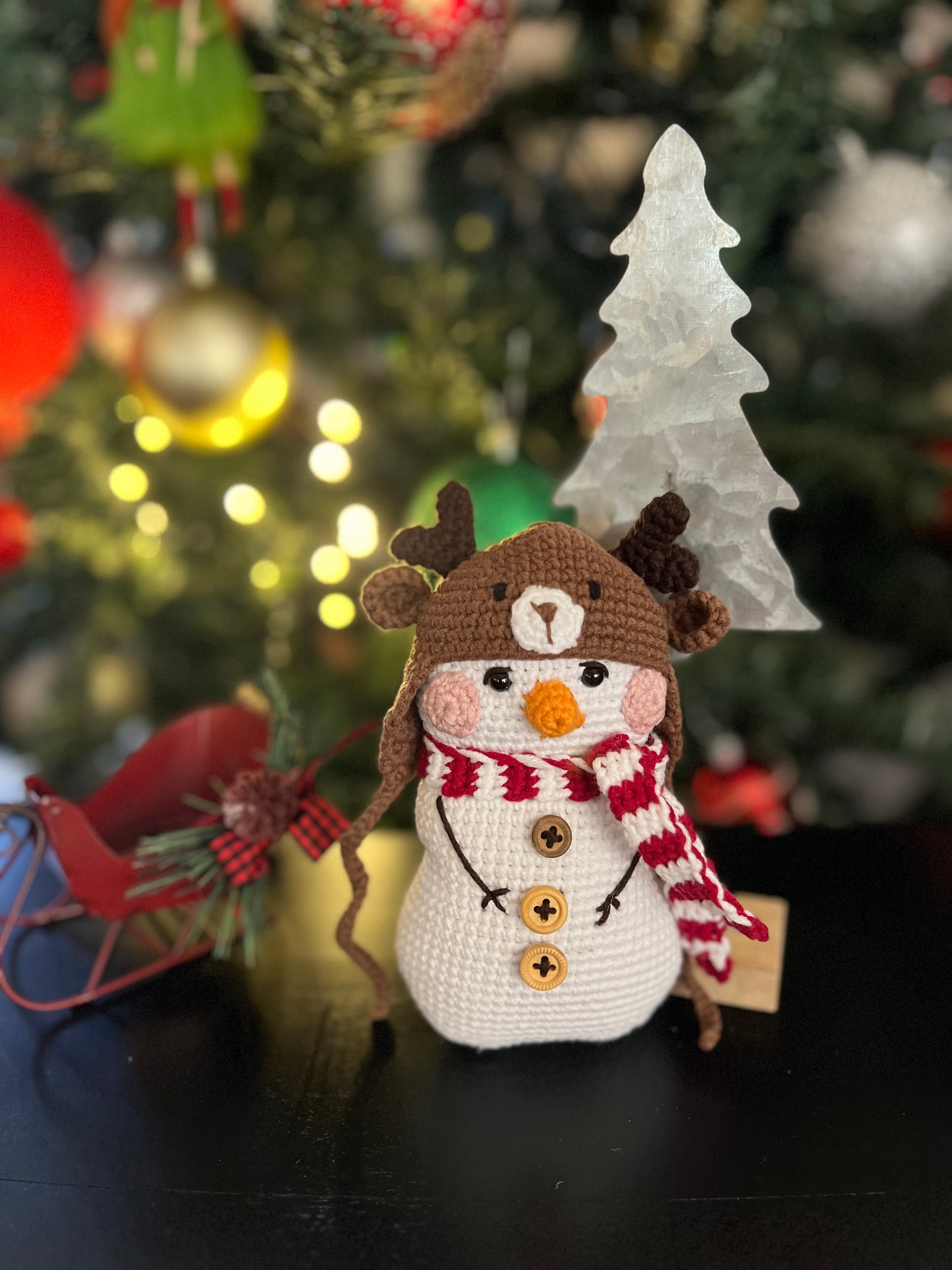 Snowman Christmas Ornament, Handmade Knitted, Amigurumi Crochet Doll, Ready Made