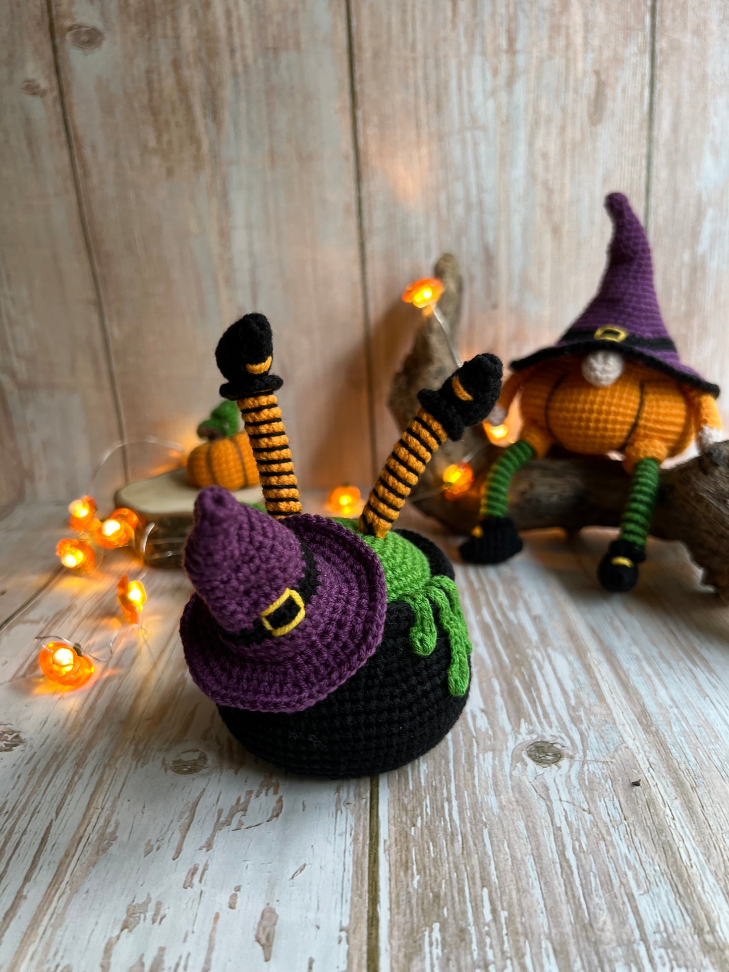 Upside-Down Witch in Cauldron Crochet Decor, Handmade Witch in Cauldron Crochet Display, Crocheted Witch Legs in Cauldron Halloween Decor, Uniqe Ready Made Halloween Decor