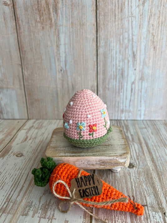 Crocheted Pink Easter Egg, Eggs With Flower Embroidery, Handmade Easter Decoration, Unique Easter Decor, Readymade