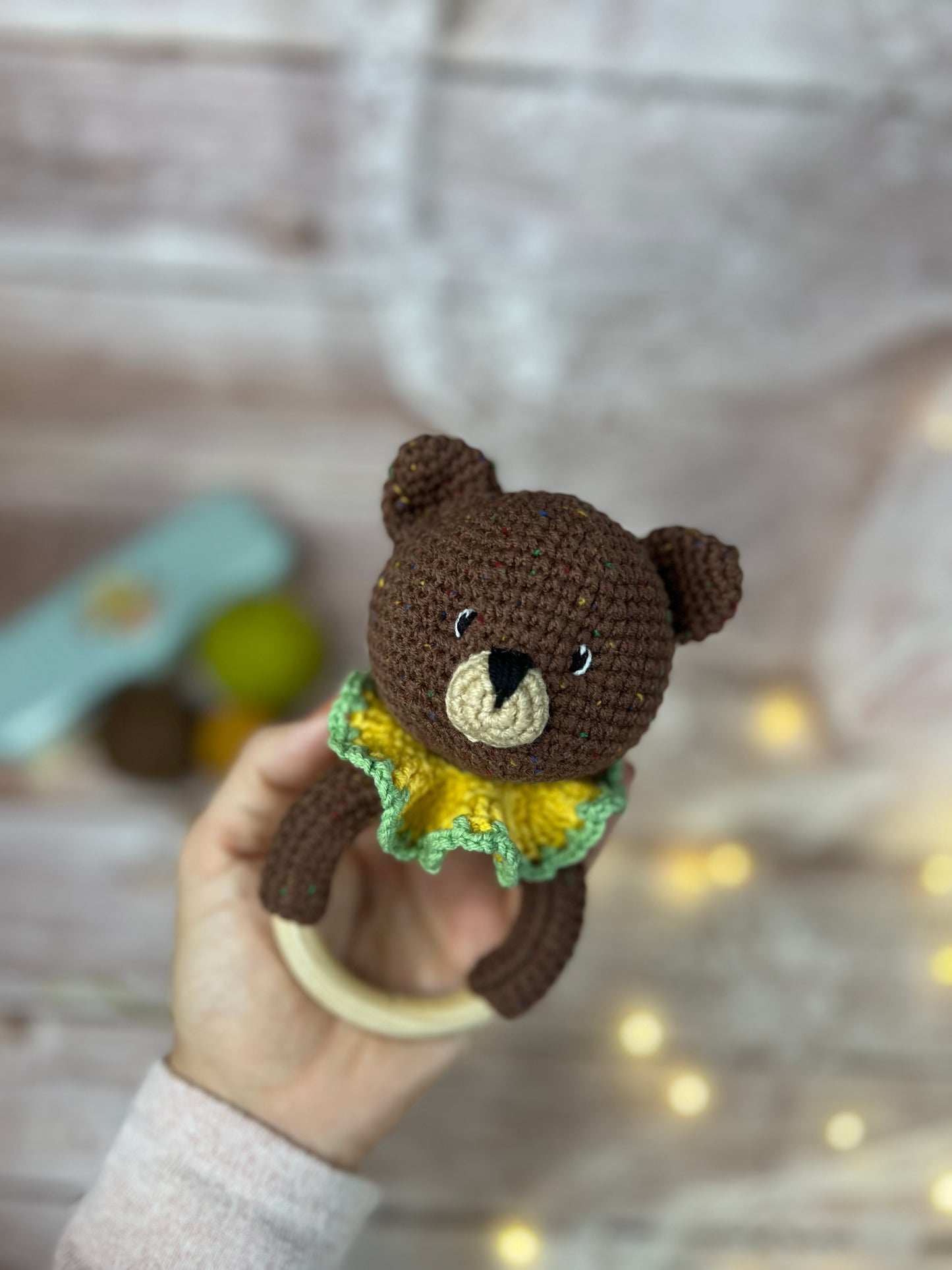 Teddy Rattle, Handmade Teddy Rattle, Readymade, Handcrafted, Handmade Toys, Custom Baby Gifts, Artisan Crochet Toys, Artisanal Baby Shower Presents