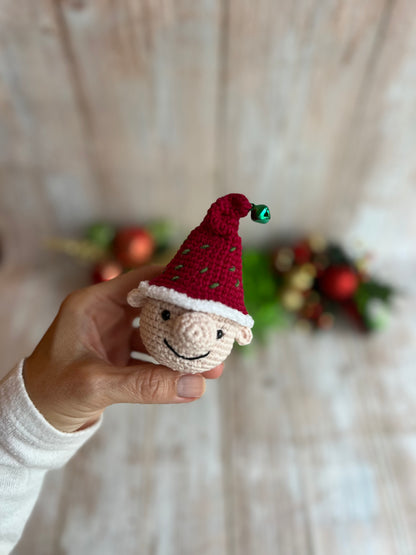 Handmade Crochet Elf Ornament with Festive Red Hat, Christmas Ornament - Festive Elf Decor, Elf Christmas Tree Ornament - Handmade Elf Charm, Perfect for Elf Lovers