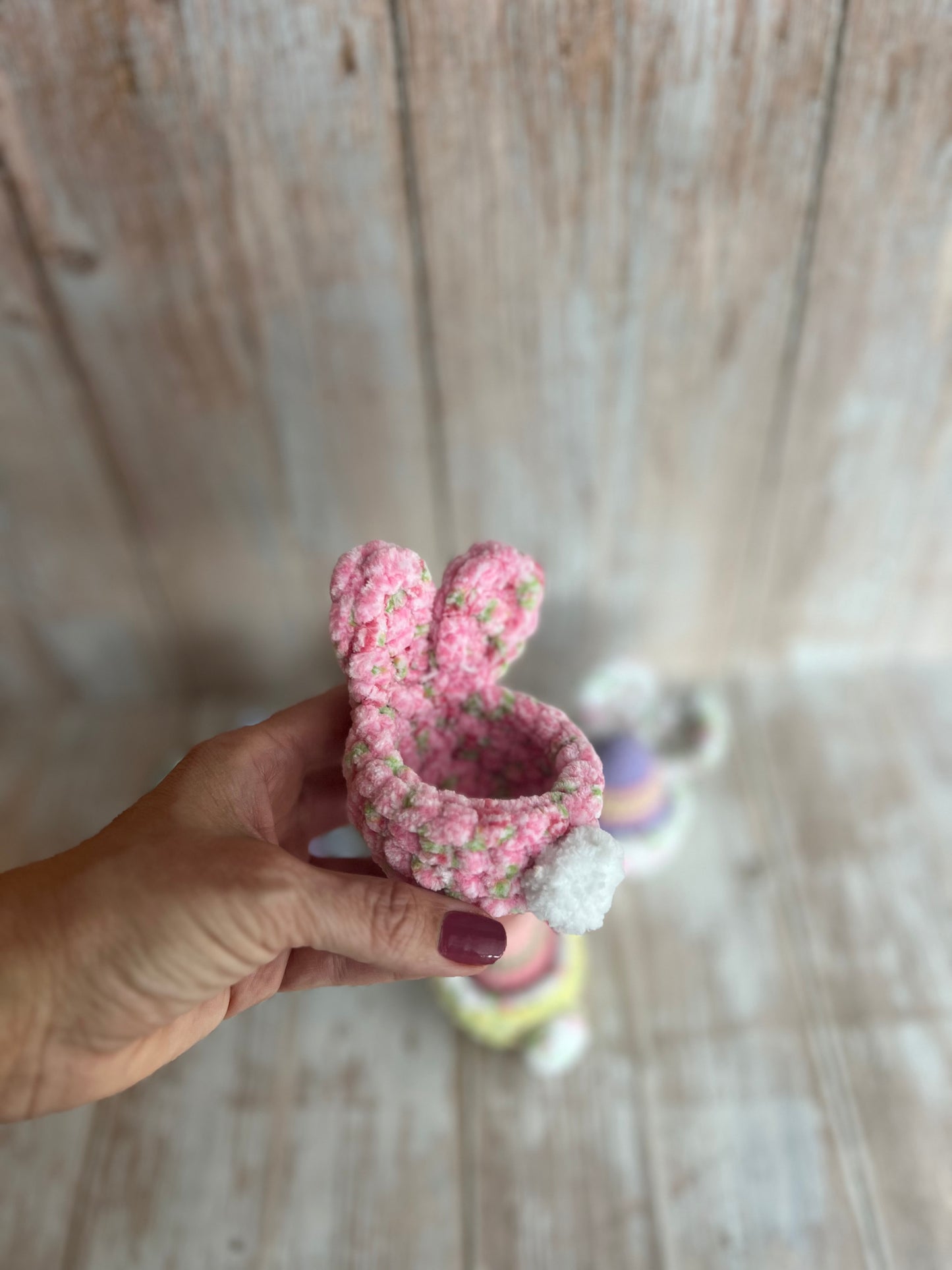 Crocheted Easter Bunny Egg Holder, Handmade Plush Bunny Egg Holder – Soft Easter Decoration with Pom-Pom Tail, Unique, Handmade, Readymade