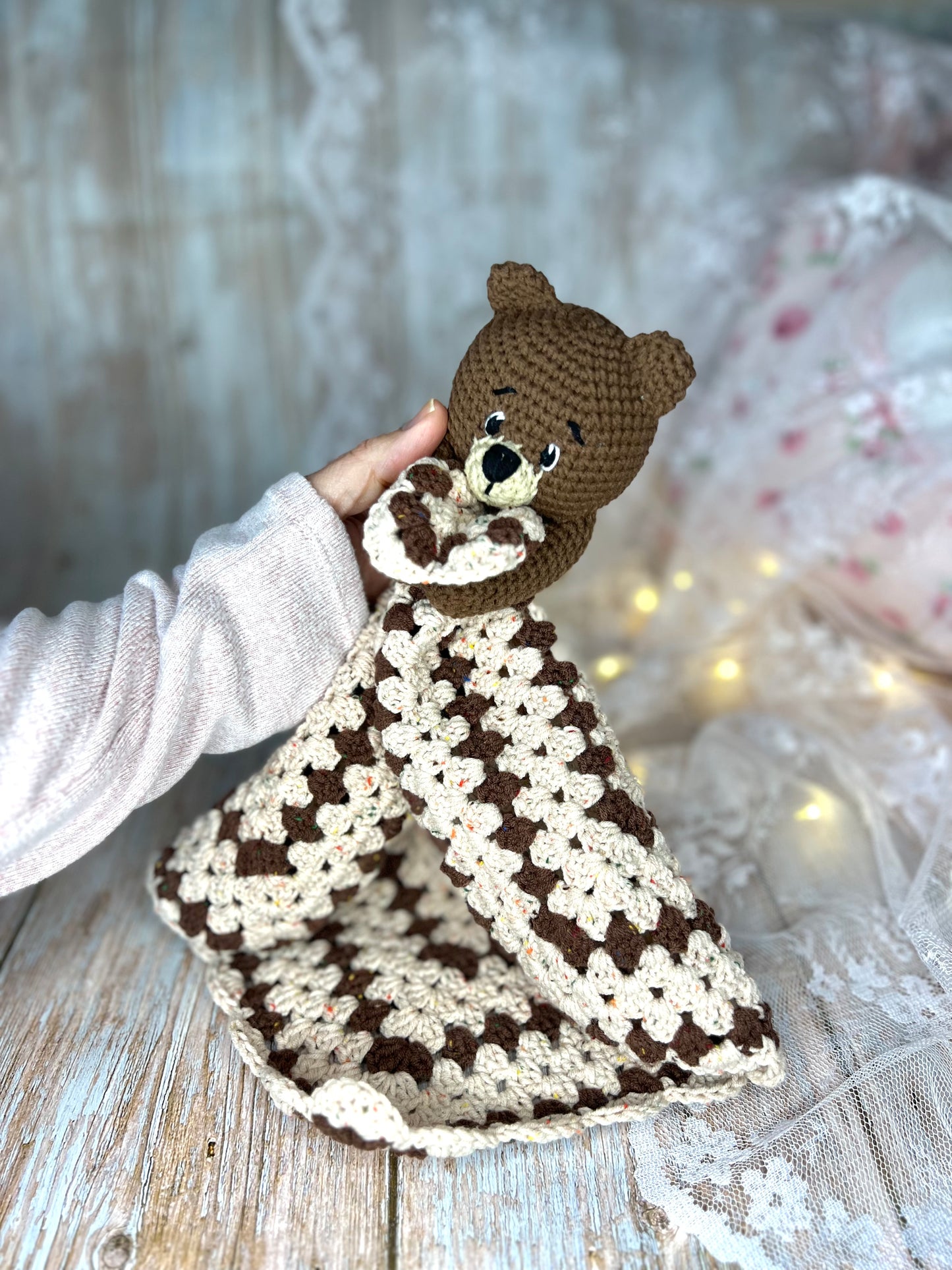 Teddy Bear Lovey Blanket, Handmade Teddy Lovey, Readymade, Handcrafted Snuggler, Handmade Toys, Custom Baby Gifts, Artisan Crochet Toys, Artisanal Baby Shower Presents