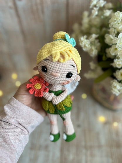Tinker Bell Amigurumi Crochet Doll, Handmade Knitted, Ready Made, Unique Collectible Doll,  Kids Gifts, Limited Edition Baby Dolls, Collectible Handmade Plushies