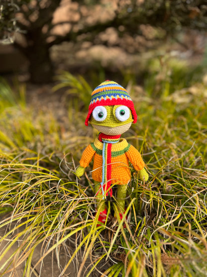Buki The Frog Crochet Plush Toy, Amigurumi, Handmade Knitted, Ready Made, Unique Nursery Decor