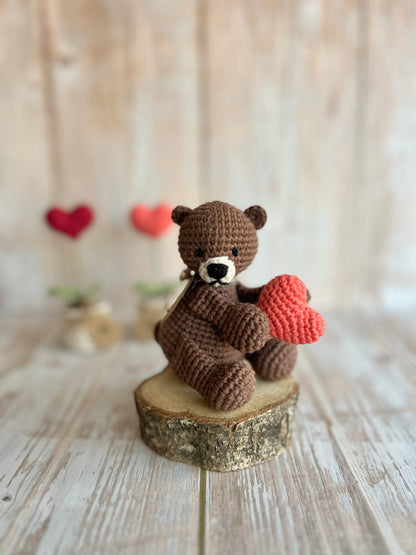 Handmade Crochet Teddy Bear with Pink Heart – Perfect Valentine’s Day Gift, Handcrafted, Readymade, Unique Gift for Anniversary