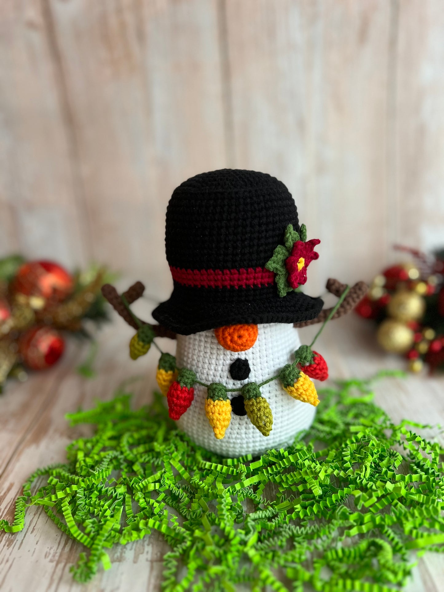 Frosty Lights the Festive Snowman - Crochet Snowman with Christmas Lights Garland, Unique Christmas Decor, Handmade Christmas Decor, Holiday Gift, Crochet Snowman with Festive Lights and Hat