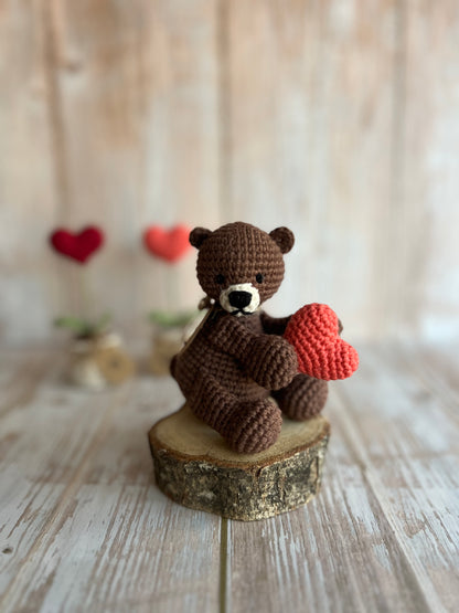 Handmade Crochet Teddy Bear with Pink Heart – Perfect Valentine’s Day Gift, Handcrafted, Readymade, Unique Gift for Anniversary