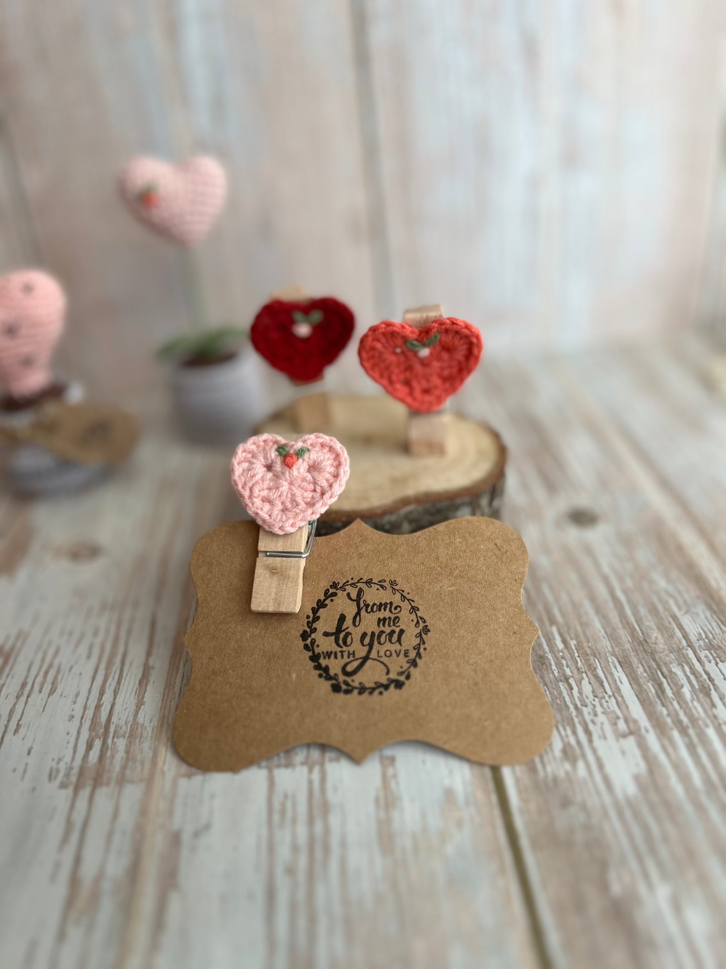 Crochet Heart Peg Clip with Gift Tag, Readymade, Valentines Gift Idea, Unique, Handmade with Love