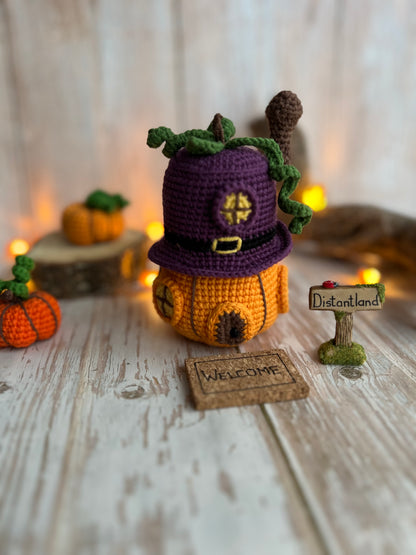 Pumpkin Patch Fairy House, Autumn Magic Fairy Abode,Whimsical Pumpkin Fairy Home, Fairy Garden Pumpkin House, Unique Fall Decor, Handmade Crocheted Fairy House