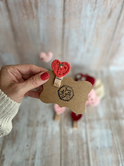 Crochet Heart Peg Clip with Gift Tag, Readymade, Valentines Gift Idea, Unique, Handmade with Love