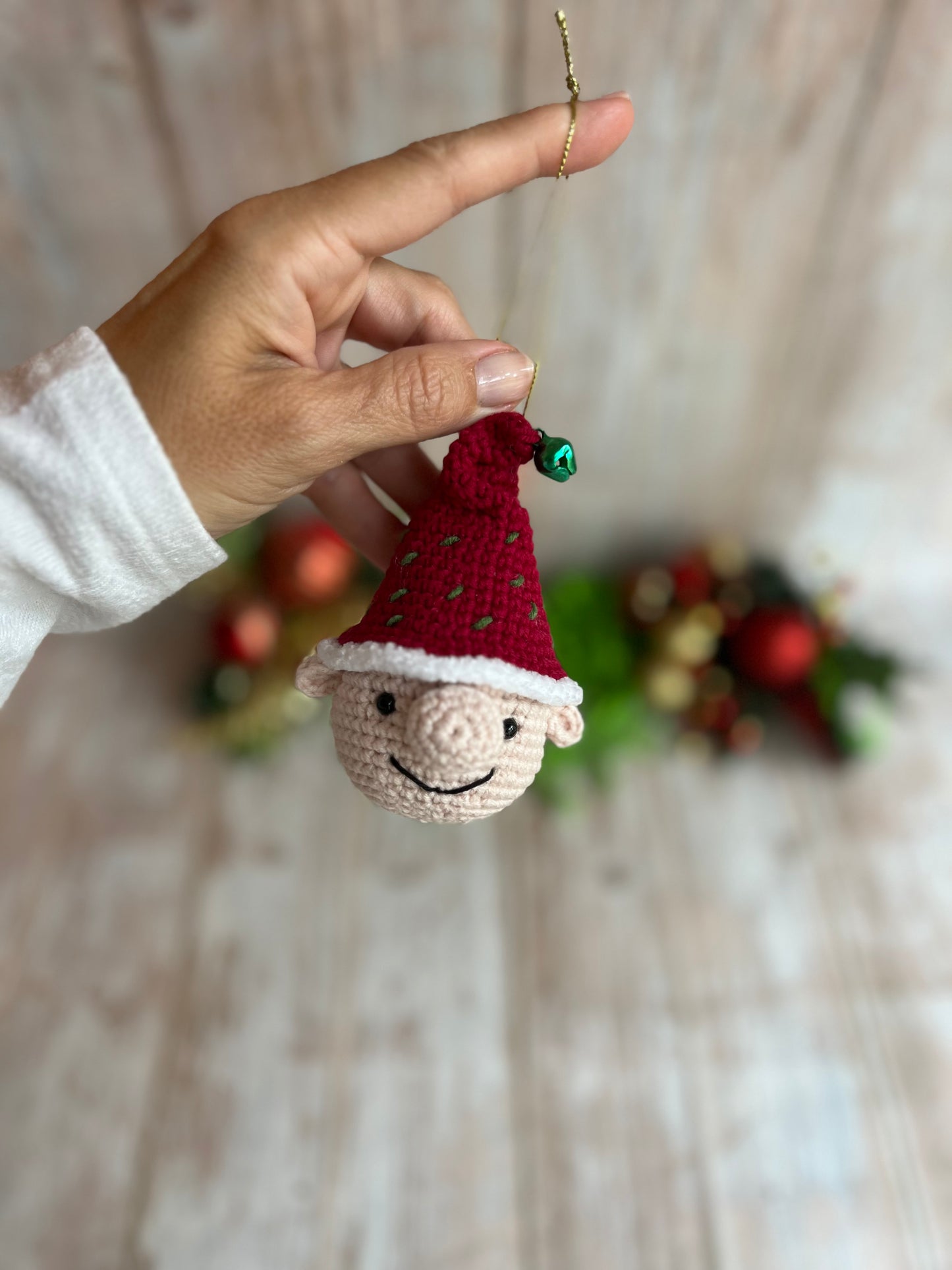 Handmade Crochet Elf Ornament with Festive Red Hat, Christmas Ornament - Festive Elf Decor, Elf Christmas Tree Ornament - Handmade Elf Charm, Perfect for Elf Lovers