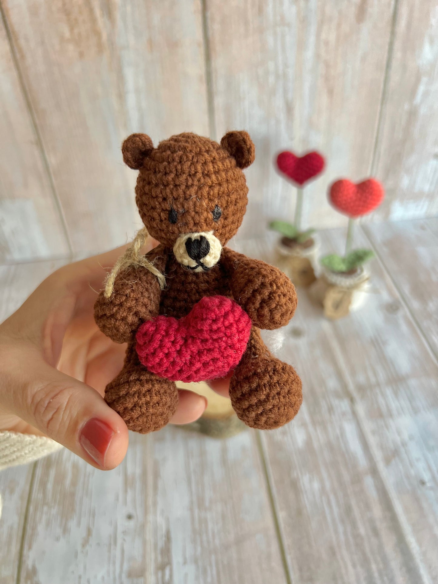 Handmade Crochet Teddy Bear with Red Heart – Perfect Valentine’s Day Gift, Handcrafted, Readymade, Unique Gift for Anniversary