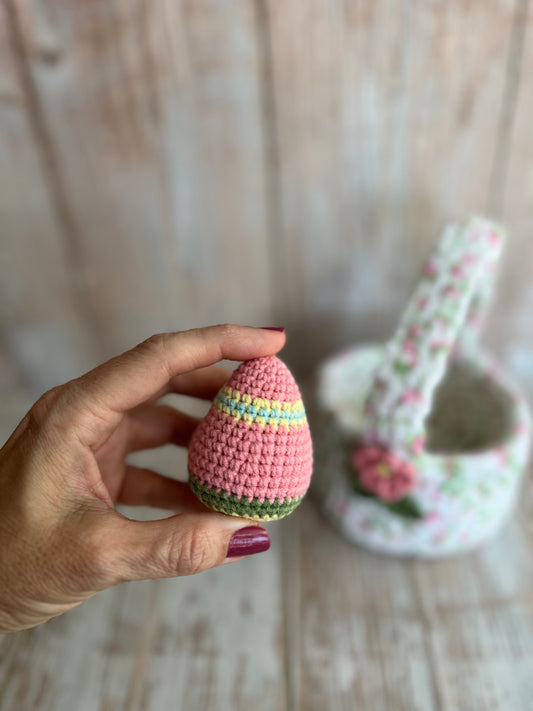 Striped Colored Crocheted Easter Eggs, Handmade Eggs, Readymade, Perfect For Easter Hunting, Easter Decor, Pastel Striped Easter Eggs – Handmade Crochet Easter Decor