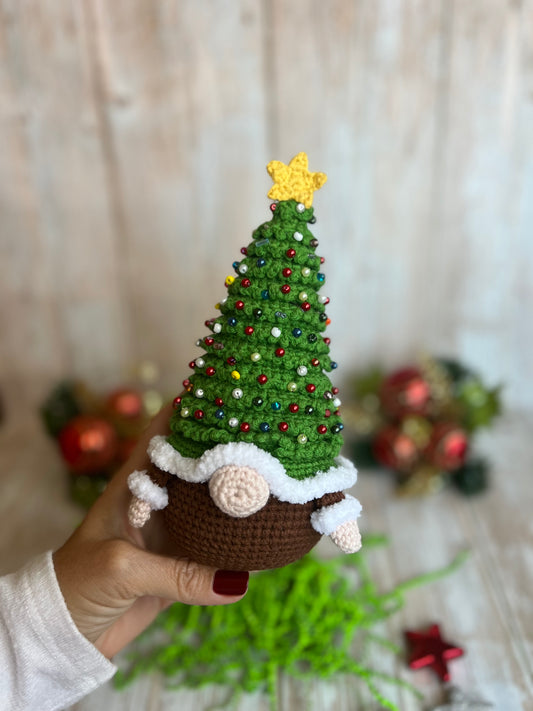 Christmas Tree Gnome with Ornaments and Star Topper, Unique Holiday Decor, Handmade Christmas Tree