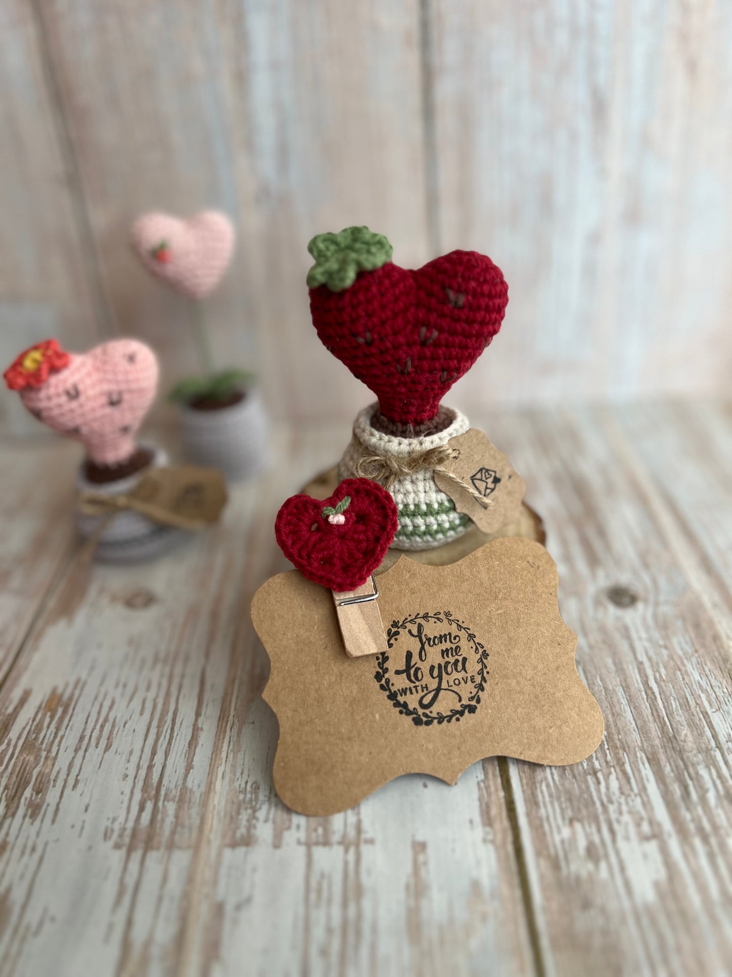 Crochet Heart Peg Clip with Gift Tag, Readymade, Valentines Gift Idea, Unique, Handmade with Love