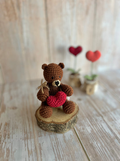 Handmade Crochet Teddy Bear with Red Heart – Perfect Valentine’s Day Gift, Handcrafted, Readymade, Unique Gift for Anniversary