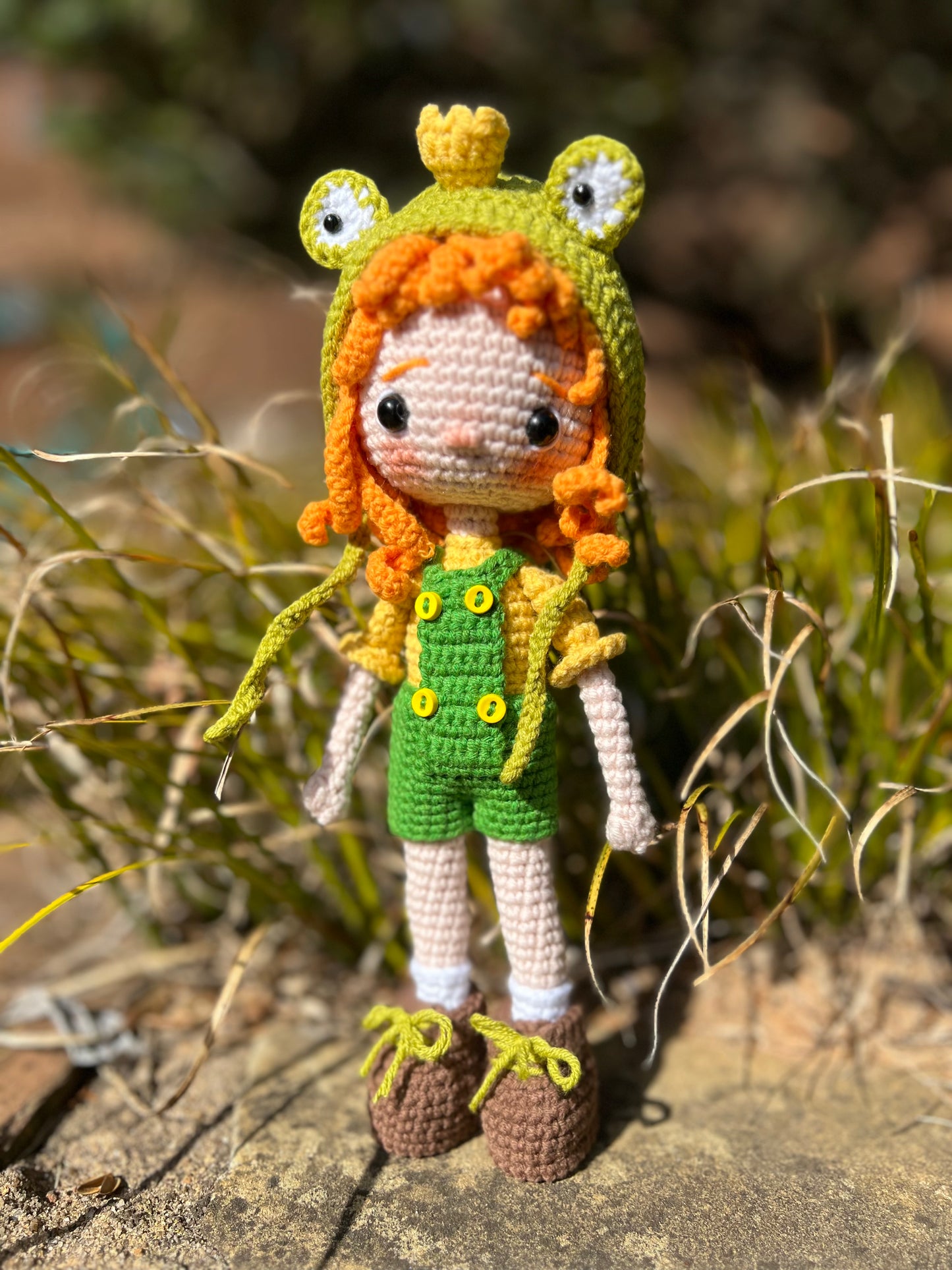Tiny Girl With A Frog Hat Amigurumi Crochet Doll, Handmade Knitted, Ready Made,  Kids Gifts, Artisan Doll, Collectible Handmade Plushies, Unique Nursery Decor