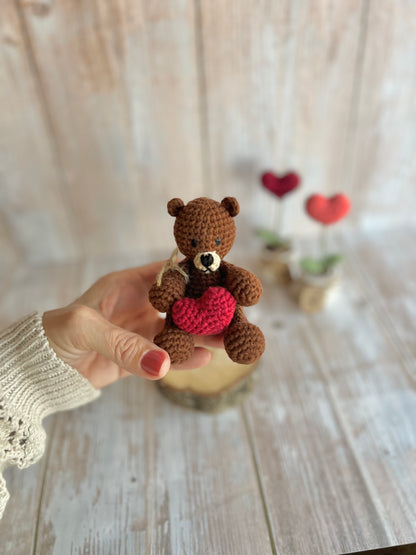 Handmade Crochet Teddy Bear with Red Heart – Perfect Valentine’s Day Gift, Handcrafted, Readymade, Unique Gift for Anniversary