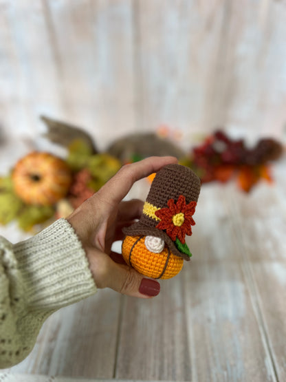 Oliver the Pumpkin Gnome, Handcrafted Autumn Decor with Sunflower Hat