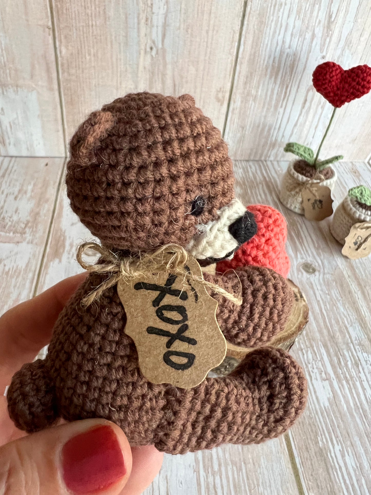 Handmade Crochet Teddy Bear with Pink Heart – Perfect Valentine’s Day Gift, Handcrafted, Readymade, Unique Gift for Anniversary