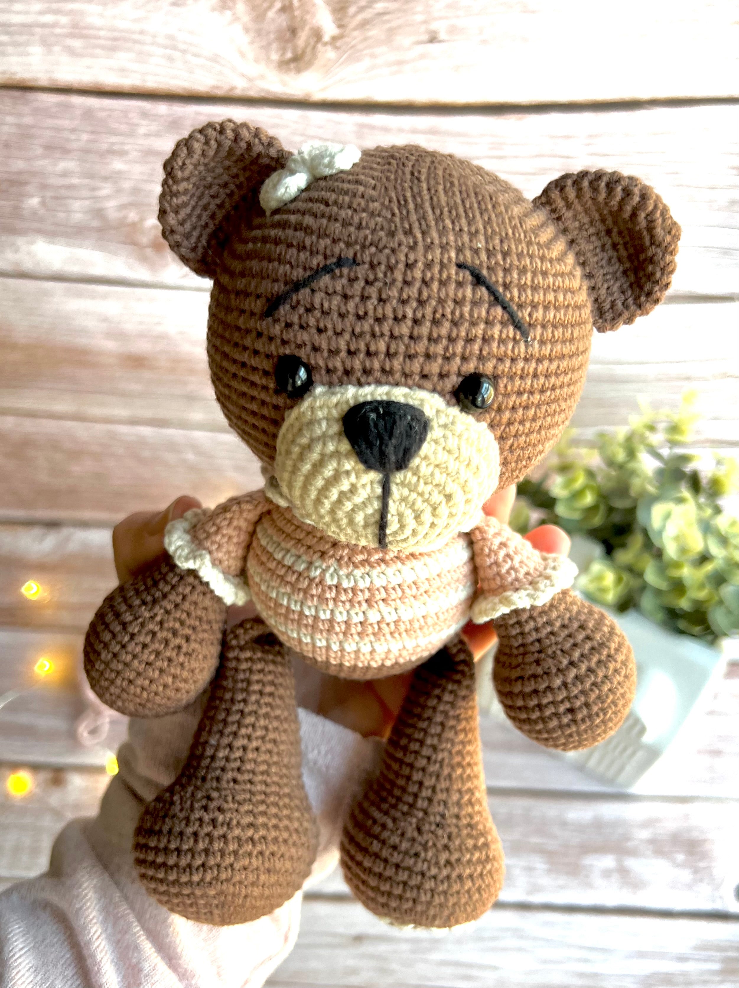 Personalized Handcrafted Teddy Bear good boy crocheted sleepy teddy Amigurumi brown teddy sparkle eyes birthday home decore stuffed teddy Easter