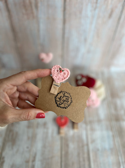 Crochet Heart Peg Clip with Gift Tag, Readymade, Valentines Gift Idea, Unique, Handmade with Love