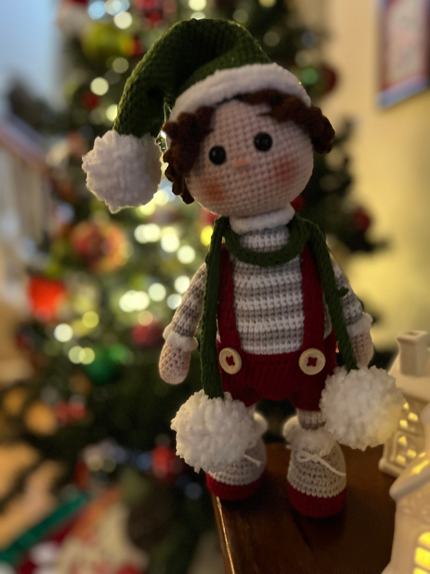 Little Boy Christmas Decoration, Crochet Doll,   Handmade Knitted Christmas Decoration, Amigurumi, Ready Made,  Unique Plush Doll, Collectible Handmade Plushies