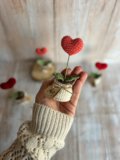 Handmade Crochet Heart in a Pot – Perfect Valentine’s Gift, Hand Crafted, Readymade, Unique Gift