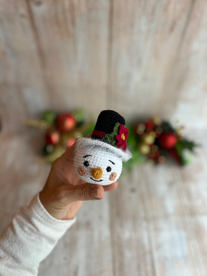 Handmade Crochet Snowman Ornament with Festive Black Hat, Christmas Ornament - Festive Snowman Decor, Snowman Christmas Tree Ornament - Handmade Snowman Charm, Perfect for Snowman Lovers