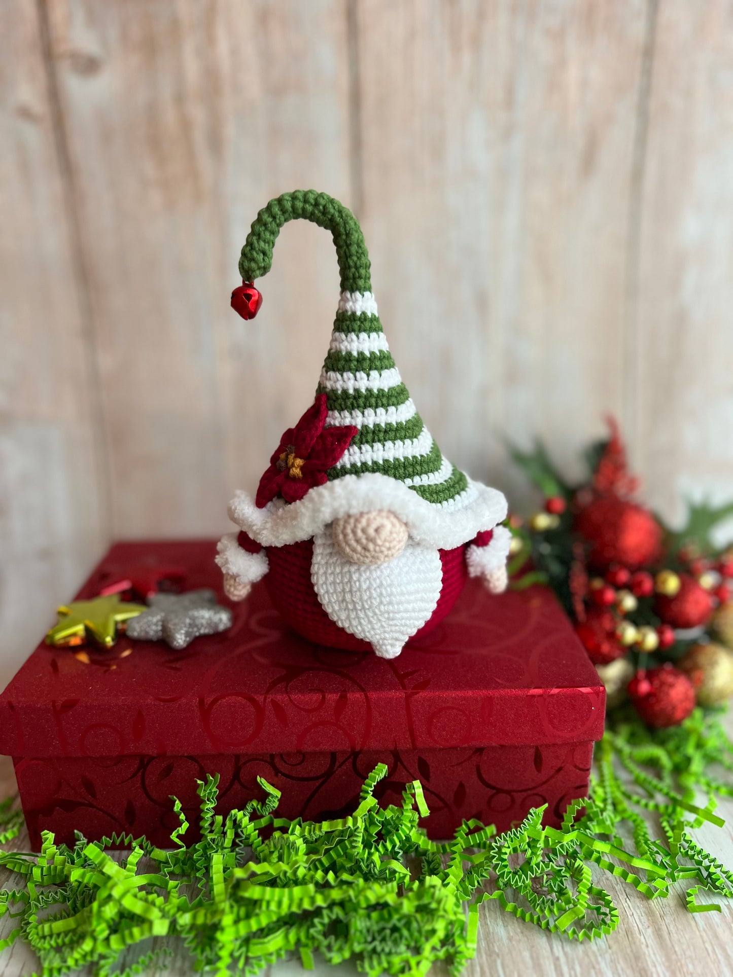 Jingle Joy the Christmas Gnome – Handmade Crochet Holiday Decor, Hand Crafted, Unique Christmas Decor, Gift Ideas, Adorable Crochet Christmas Gnome for Festive Decor