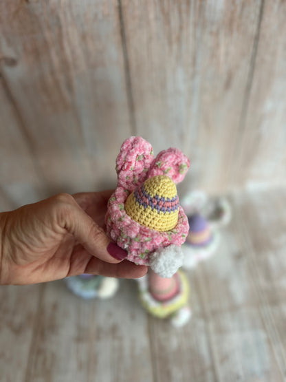 Crocheted Easter Bunny Egg Holder, Handmade Plush Bunny Egg Holder – Soft Easter Decoration with Pom-Pom Tail, Unique, Handmade, Readymade