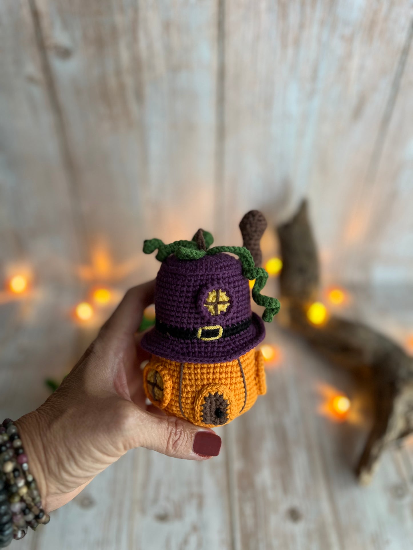 Pumpkin Patch Fairy House, Autumn Magic Fairy Abode,Whimsical Pumpkin Fairy Home, Fairy Garden Pumpkin House, Unique Fall Decor, Handmade Crocheted Fairy House