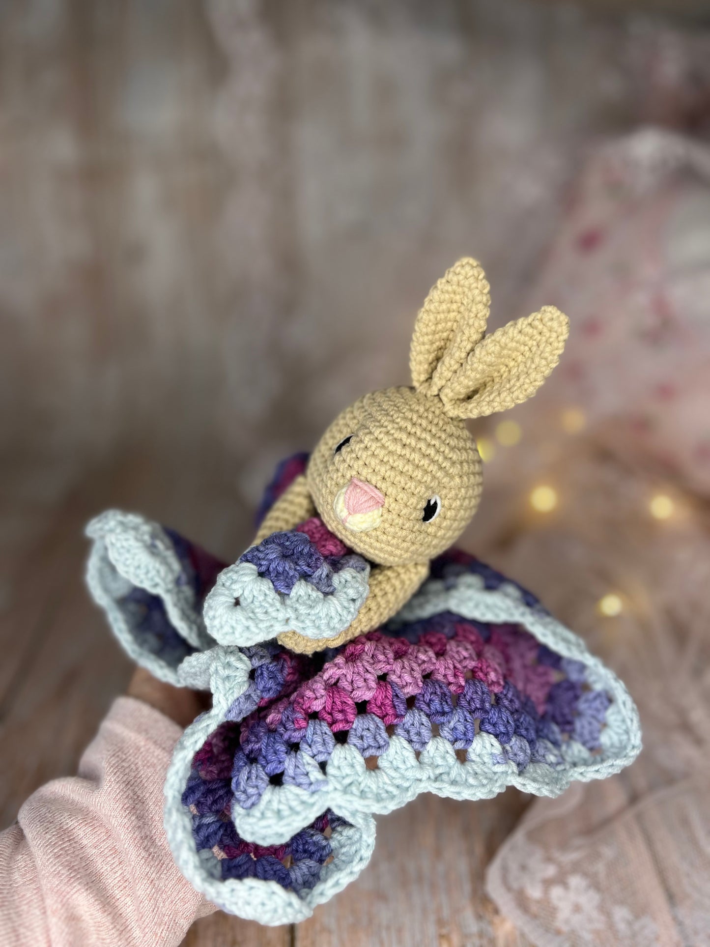 Bunny Lovey Blanket, Handmade Bunny Lovey, Readymade, Handcrafted Snuggler, Handmade Toys, Custom Baby Gifts, Artisan Crochet Toys, Artisanal Baby Shower Presents