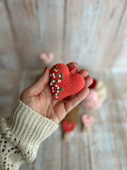 Handmade Embroidered Crochet Heart Decor, Hangable Hearts, Floral Plush Hearts, Valentines Gift Idea, Unique Handmade Gift, Readymade