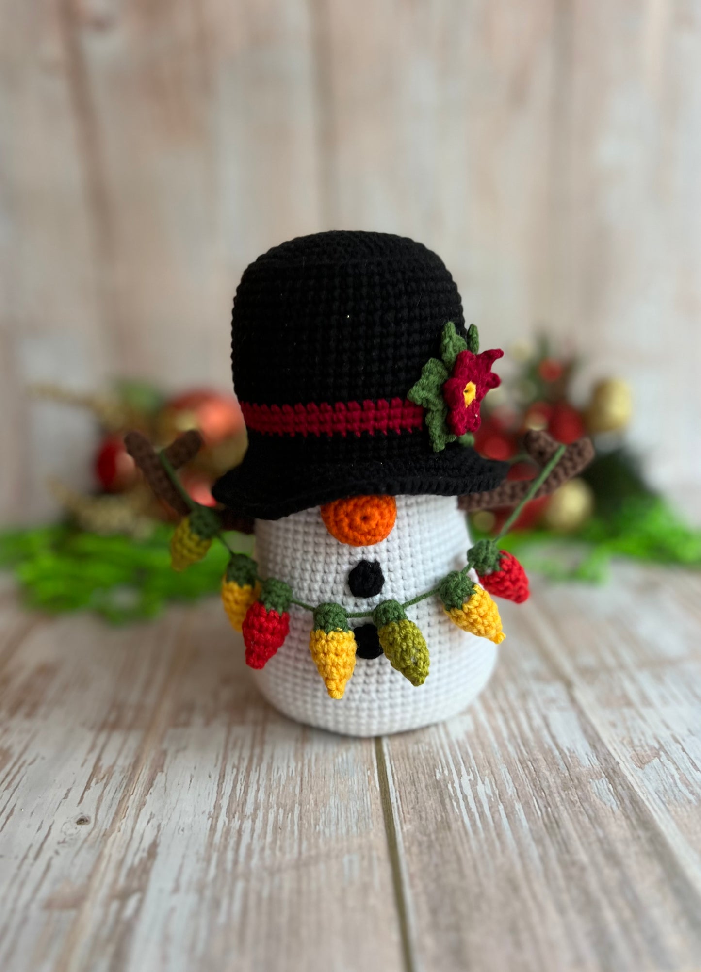 Frosty Lights the Festive Snowman - Crochet Snowman with Christmas Lights Garland, Unique Christmas Decor, Handmade Christmas Decor, Holiday Gift, Crochet Snowman with Festive Lights and Hat