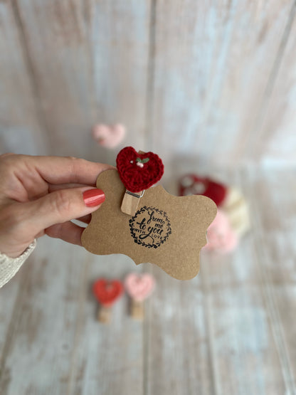 Crochet Heart Peg Clip with Gift Tag, Readymade, Valentines Gift Idea, Unique, Handmade with Love