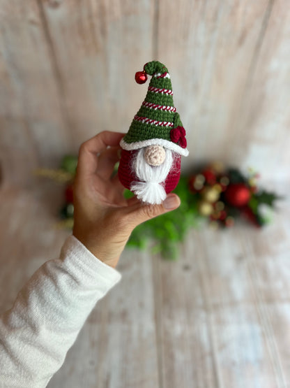 Christmas Gnome Ornament, Handmade Crochet Gnome Ornament with Festive Green Hat, Christmas Ornament - Festive Gnome Decor, Gnome Christmas Tree Ornament - Handmade Gnome Charm, Perfect for Gnome Lovers