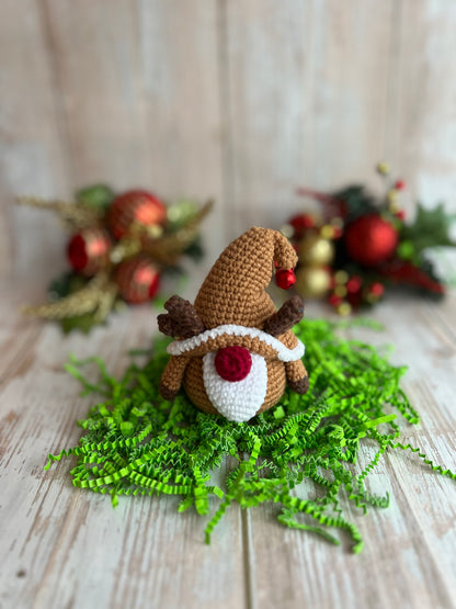 Christmas Gnome Ornament, Handmade Crochet Gnome Ornament with Festive Reindeer Hat, Christmas Ornament - Festive Gnome Decor, Gnome Christmas Tree Ornament - Handmade Gnome Charm, Perfect for Gnome Lovers, Christmas Reindeer Hat