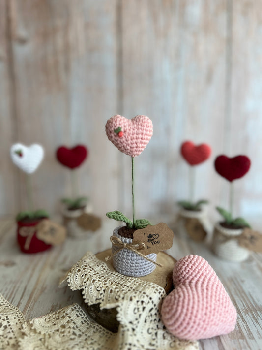 Handmade Crochet Heart in a Pot – Perfect Valentine’s Gift, Hand Crafted, Readymade, Unique Gift, Embroidered Heart, Anniversary Gift