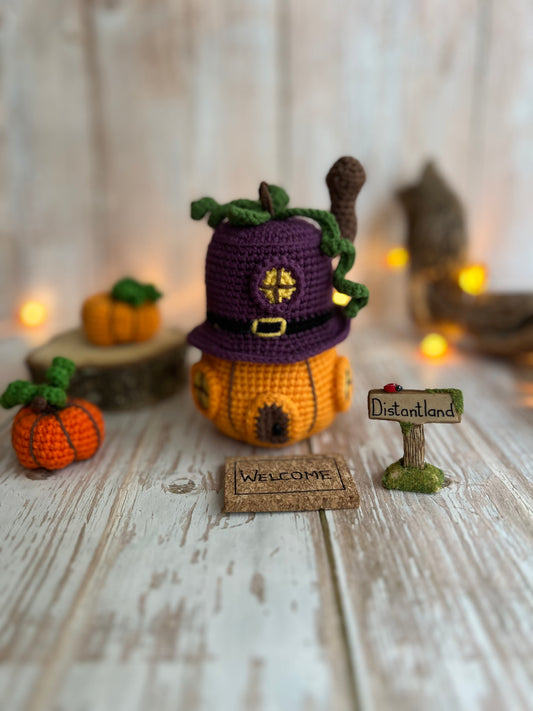 Pumpkin Patch Fairy House, Autumn Magic Fairy Abode,Whimsical Pumpkin Fairy Home, Fairy Garden Pumpkin House, Unique Fall Decor, Handmade Crocheted Fairy House