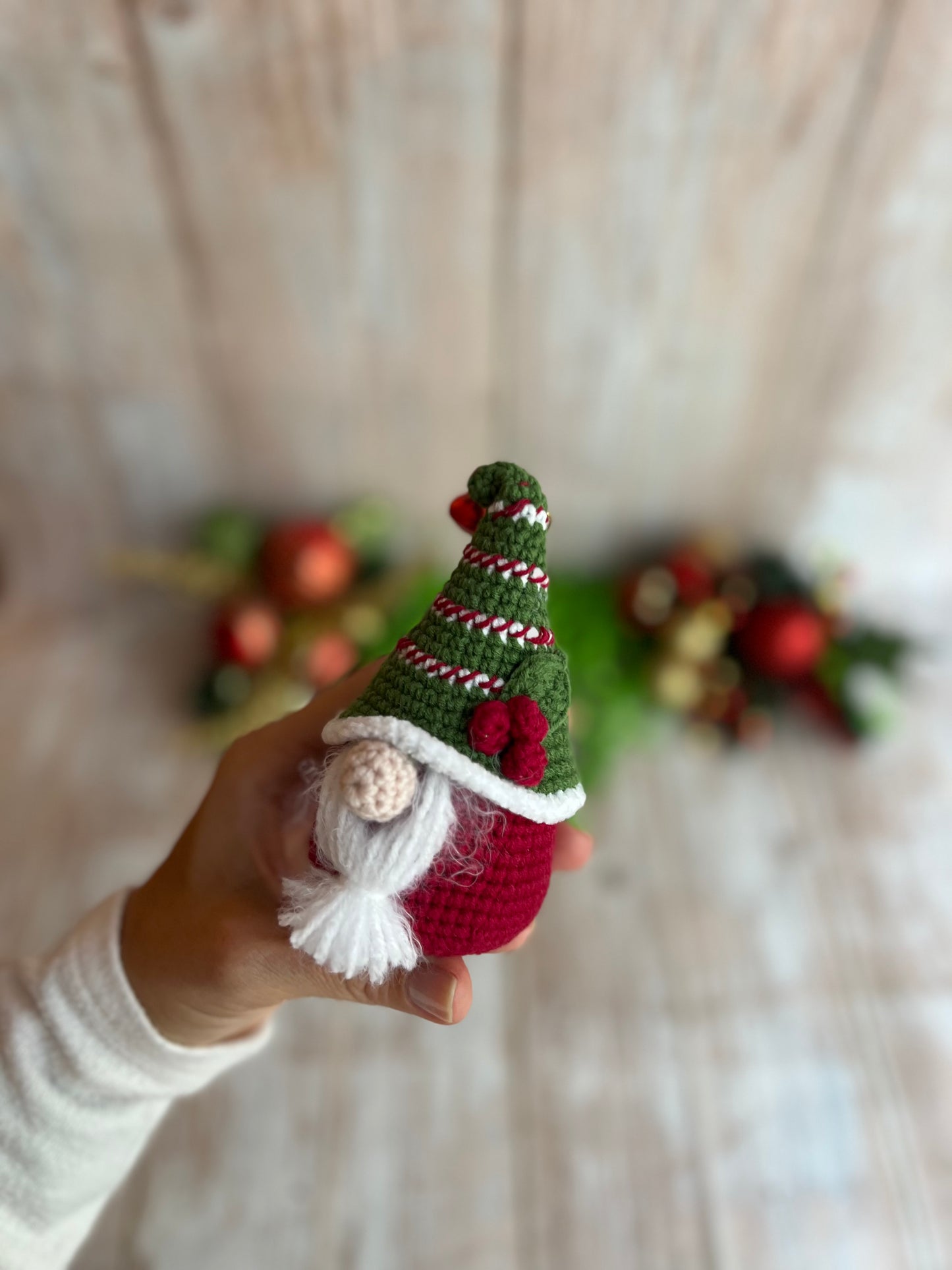 Christmas Gnome Ornament, Handmade Crochet Gnome Ornament with Festive Green Hat, Christmas Ornament - Festive Gnome Decor, Gnome Christmas Tree Ornament - Handmade Gnome Charm, Perfect for Gnome Lovers