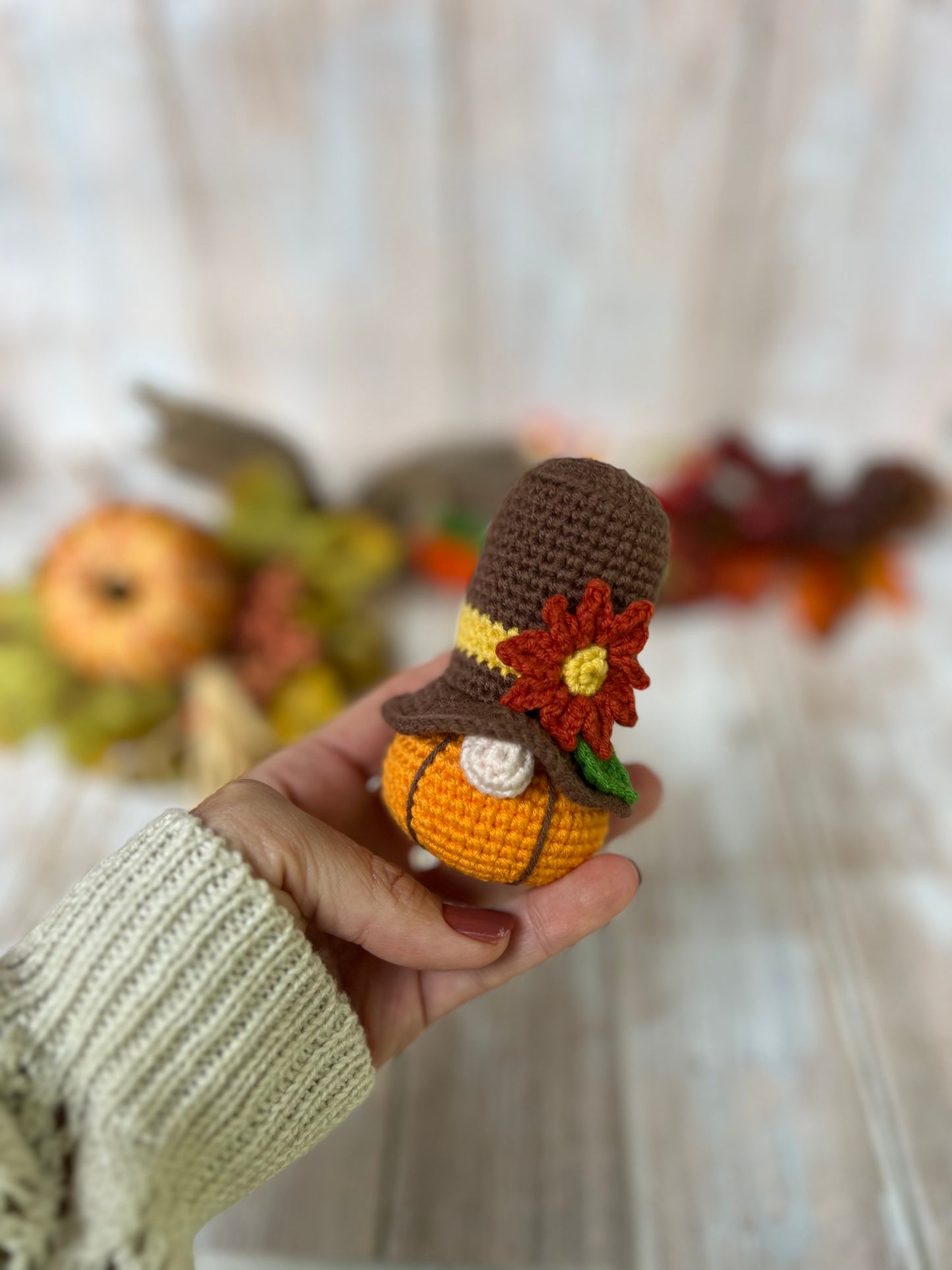 Oliver the Pumpkin Gnome, Handcrafted Autumn Decor with Sunflower Hat