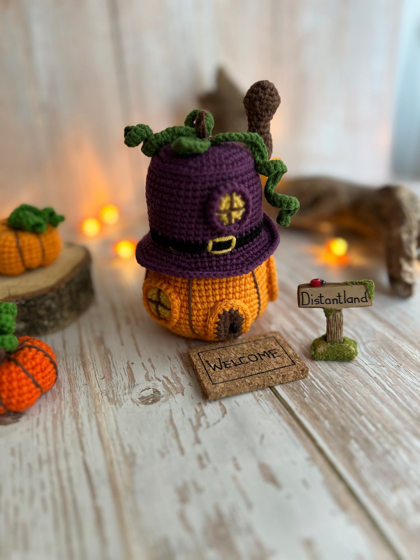 Pumpkin Patch Fairy House, Autumn Magic Fairy Abode,Whimsical Pumpkin Fairy Home, Fairy Garden Pumpkin House, Unique Fall Decor, Handmade Crocheted Fairy House