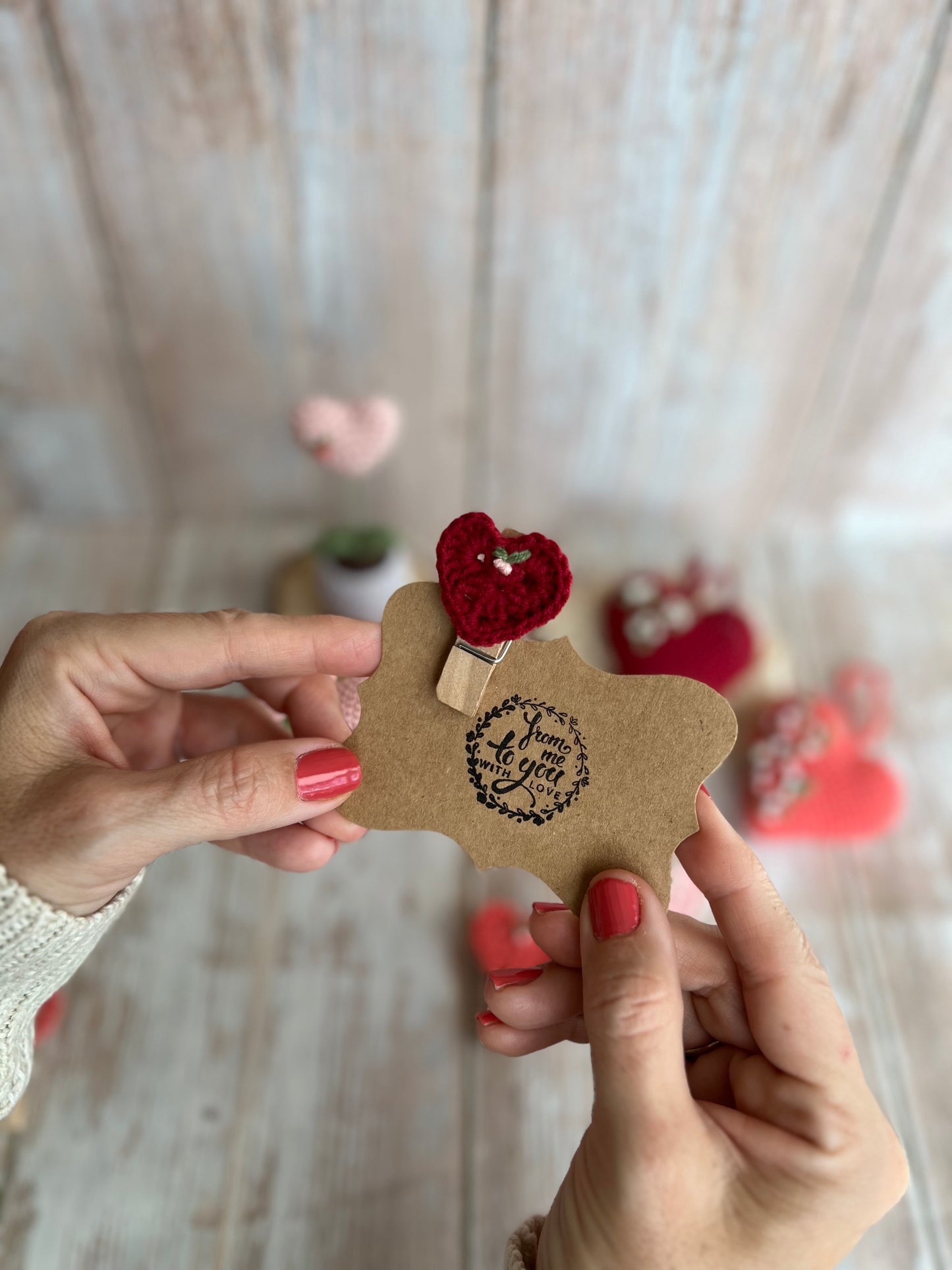 Crochet Heart Peg Clip with Gift Tag, Readymade, Valentines Gift Idea, Unique, Handmade with Love